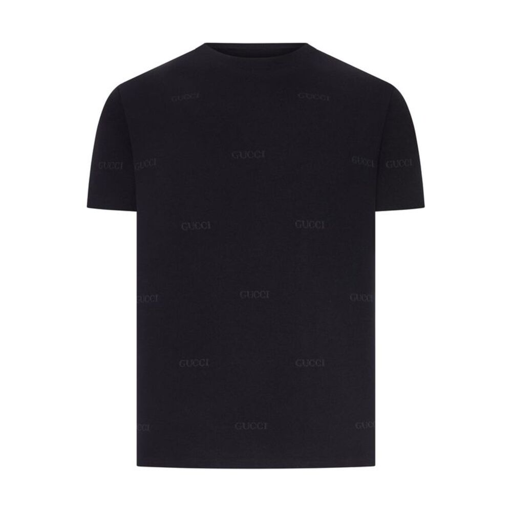 Gucci Men Jacquard Wool And Silk Blend T-Shirt With All-Over Logo